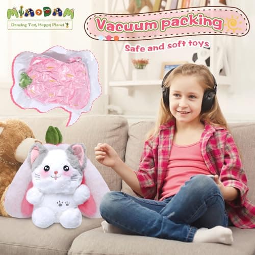 MIAODAM Easter Cat Toys, Stuffed Cat Plush, Kawaii Squishy Cute Strawberry Turn Into Cat Plush, Funny Plushies Toy for Kid & Adult (Strawberry Cat, 11.8inch) - Thumbnail 5