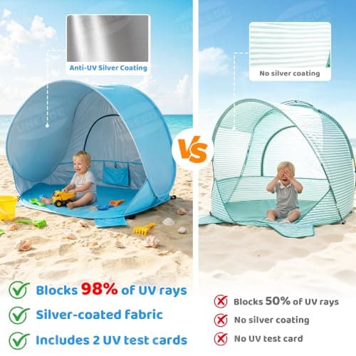 Baby Beach Tent Extra Large Pop Up Baby Tent with UV Protection - Spacious Family Sun Shelter for Parent & Child, Portable Beach Essentials (Blue, 53.1" x 36.6" x 37.4") - Thumbnail 3