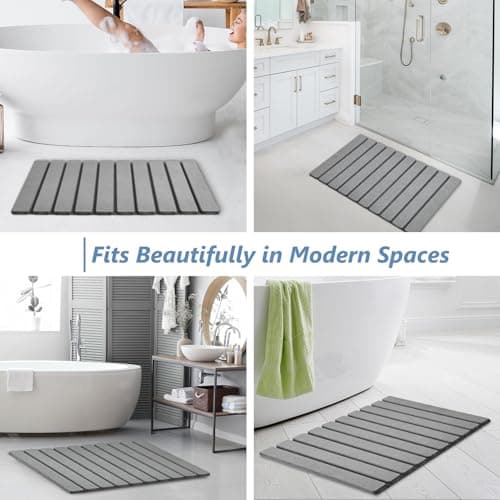 AWW Foldable Stone Bath Mat, Quick Dry Diatomaceous Earth Bath Mat with Non-Slip Mat, Super Absorbent, Easy to Clean, Compact for Small Bathrooms, 23.6 x 15.5, Grey - Thumbnail 6