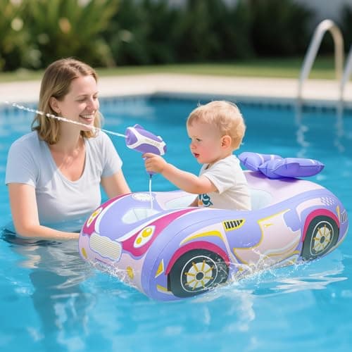 Baby Pool Float with Automatic Water Gun, Inflatable Car Toddler Floaties Pool Swimming Float, Pool Toys for Girls Boys Kids Purple-1pack - Image 1