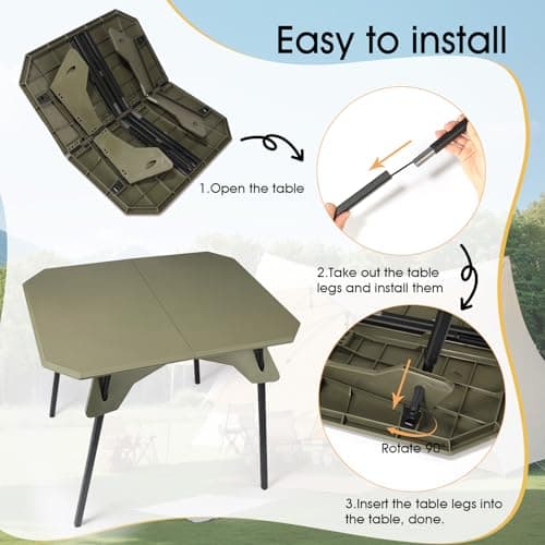 ele ELEOPTION Portable Folding Camping Table Aluminum Legs Fold up Lightweight Outdoor Ultralight Small Foldable Camping Table with Carrying Bag for Beach Picnic Grilling Hiking Fishing Green - Thumbnail 5