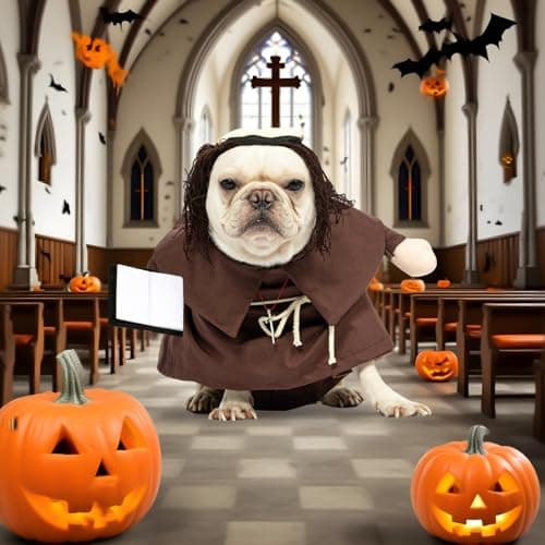 NACOCO Halloween Dog Priest Costume - Pet Minister Clothes Cat Funny Pope Clergy Outfit Apparel Adjustable for Small Medium and Large Dogs(Brown Priest, S) - Thumbnail 6