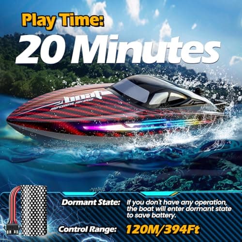 RC Boat for Kids Adults, Fast Remote Control Boat for Pool, Lakes with 30+KPH, 7 LED Lights,Self-Righting,Water Cooling,Fully Waterproof Hull,Demo,Rechargeable Battery,2.4GHz RC Boats Summer Toys - Thumbnail 6