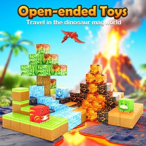 Magnetic Blocks-Build Mine Magnet World Dino Edition, Dinosaur Toys Magnet Building Blocks Jurassic Scenes Kids Toys for Boys 3-5 4-6 6-8 Magnetic STEM Construction Sensory Toddler Kids Games - Thumbnail 2