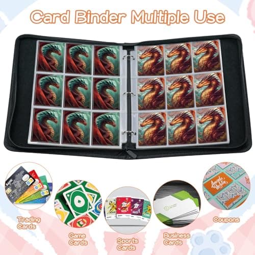 Trading Card Binder 9 Pocket, Fits 900 Cards with 50 Removable Sleeves, Portable TCG Album Folder for Standard Size Game Cards, Sports Card Holder Book for Collectors, Frostwing - Thumbnail 3