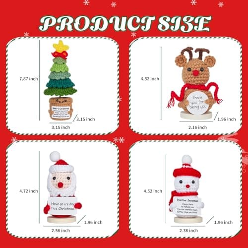 Christmas Stocking Stuffers Gifts , Positive Elk Snow Santa Claus Christmas Tree Emotional Uplifting Support Crochet Animals , Positive Crochet White Elephant Gifts for Women Friends Teens Coworkers - Thumbnail 2