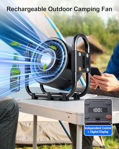 Nauttxon Oscillating Camping Fan Rechargeable - 16000mAh Battery Powered Fan with 6 Winds Night & RGB Ambient Light Digital Display 120° Vertical & horizontal Rotation for Camping Tent Fishing Outdoor - Thumbnail 4