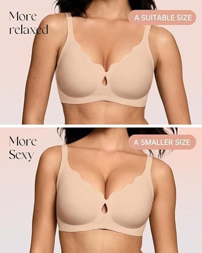 ProKloud Bras for Women No Underwire Wireless Full Coverage Jelly Bras Scalloped-Black+Nude X-Large - Thumbnail 4