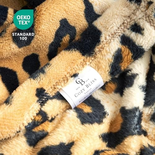 Cozy Bliss Leopard Print Fuzzy Blanket Throw for Bed & Couch - Thick Soft Warm Fleece Blankets for Room Decor, for Kids, Women Men Girls, Brown Cheetah 100"*120" - Thumbnail 5