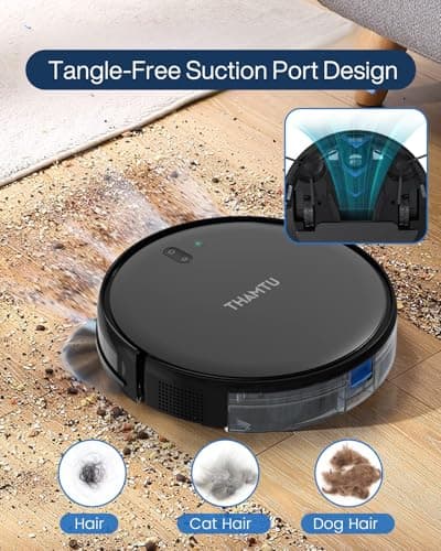 Thamtu Robot Vacuum Cleaner, Super Thin, Powerful Suction Vacuum Robot, Self-Charging Robotic Vacuum Cleaner, Cleans Hard Floors to Low-Pile Carpets, Black - Thumbnail 4