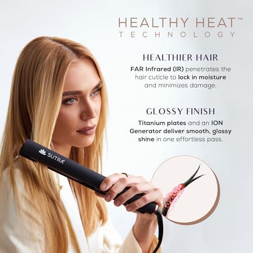 Sutra Professional IR2 Flat Iron, 1" - Ionic Infrared Hair Straightener with Adjustable Temperature, Auto Shut-Off & Swivel Cord - Straight Iron for Straightening Hair - Rose Gold Titanium Plate - Thumbnail 2