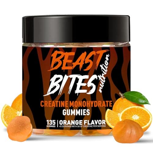 BEAST BITES Nutrition Creatine Monohydrate Gummies for Men & Women - 5g of Creatine Monohydrate per Serving - Sugar Free,Vegan, Orange Flavor, 135 Count (45 Servings). - Image 1