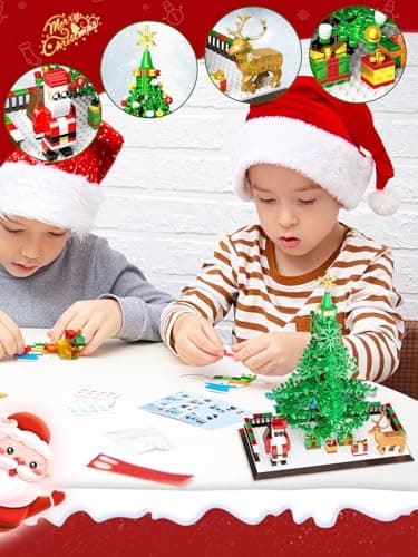 Lmrbelec Christmas Tree Building Blocks, Christmas Decorations Set with Santa Claus & Reindeer, Creative Tabletop Decor Xmas Gifts Toys for Kids Adults Teen Boys & Girls - Thumbnail 3