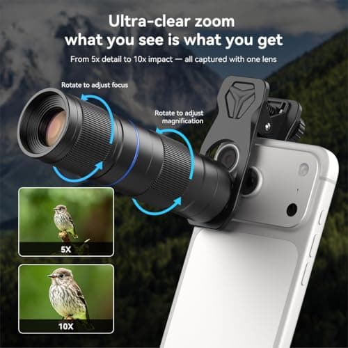 APEXEL Telephoto 5-10X Zoom Lens for iPhone & Android, Optical Magnification, Universal Clip-On Phone Camera Lens, Aviation Aluminum Body for Travel, Sports & Concert Photography - Thumbnail 4