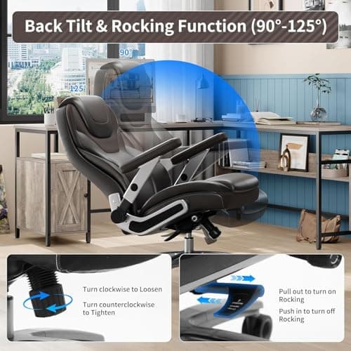 CoziCradle Big and Tall Office Chair with 5D Arms, 600lbs Fabric & PU Leather Heavy Duty Desk Chair, Adjustable Lumbar Support & Height, Tilt Function, High Back Ergonomic Executive Computer Chair - Thumbnail 4