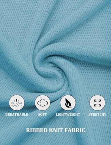 GKBK Summer Tops for Women 2025 Trendy Outfits Ribbed Short Sleeve T Shirts Fitted Tight Basic Tees Tshirts Dressy Casual Button Down Going Out Tops Light Blue S - Thumbnail 5