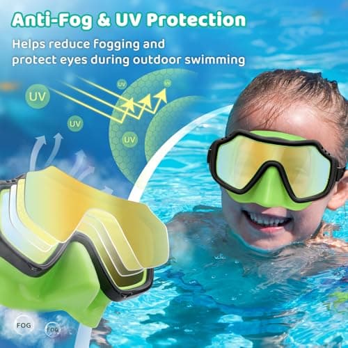 Vvinca 2 Pack Kids Swim Goggles with Nose Cover for Boys Girls 3-15, Anti Fog Diving Mask with Shatterproof Safety Lens for Toddler, Waterproof Swimming Goggles Value Set for Beach & Pool Beach - Thumbnail 2