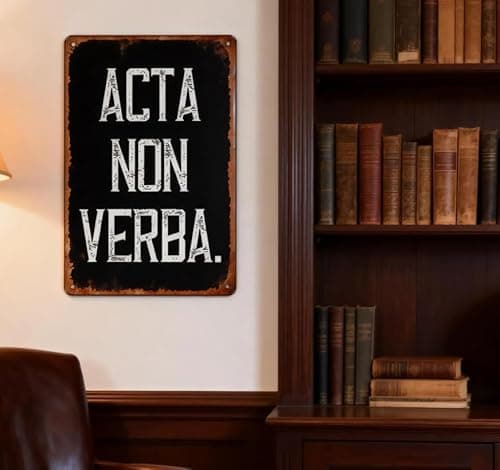 Acta Non Verba Metal Tin Sign – Vintage Black Motivational Wall Decor for Garage, Workshop, Man Cave or Office, Inspirational Action Quote Sign for Men - Thumbnail 4