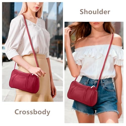Women's Burgundy Cylinder Bag Genuine Leather Small Crossbody Purse Mini Hobo Handbag Essential Phone Wallet Keys Minimalist Lifestyle Fashion Accessory - Thumbnail 3
