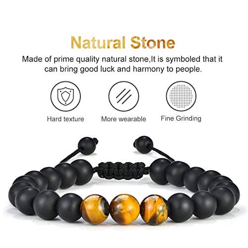 M MOOHAM Bracelets for Men Gifts - Beaded Lava Rock Stone Tiger Eye Bracelet for Men Who Want Nothing Unique Gifts for Teen Boys - Thumbnail 4