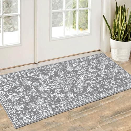 Pauwer Boho Vintage Runner Rug, 2x4 Non Slip Small Throw Rugs Doormat, Washable Soft Indoor Mat Runner Rug Small Area Rug Low-Pile Floor Carpet for Hallway Entryway Bedroom Living Room,(2'x4', Grey) - Image 1