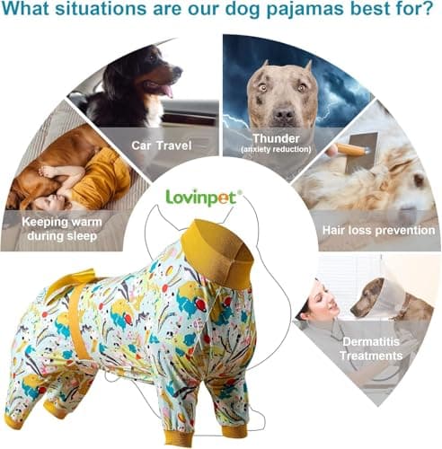 LovinPet Dog Pajamas XXL, Mint Outer Space Print, Wound Care and Post Surgery Onesie, UV Protection Fabric, Pet Anxiety Relief Shirt, Pet PJ's, Pitbull Clothes, Yellow XXL - Thumbnail 4