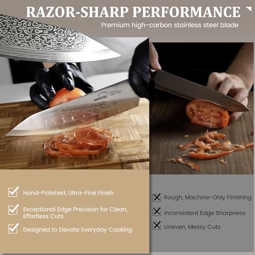 Amorston 22 Pieces Knife Set, Laser Engraved High Carbon Stainless Steel Knife Block Set, Full Tang Professional Kitchen Knife Set with Built-in Sharpener - Thumbnail 4
