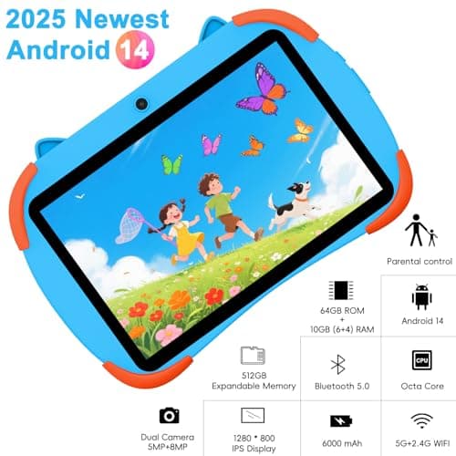 10inch Kids Tablet,Android 14 Tablets, Octa-core CPU, 10GB+64GB+1TB Expand Tablets for Kids with Kids Space, Parental Control, 6000mAh Big Battery, HD Touchscreen Display Tableta - Thumbnail 3