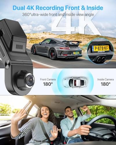 ONDASHCAM Dash Cam, 360° Dash Cam Front and Rear Inside, 4K/2.5K UHD Dash Camera for Cars, Night Vision, Built-in 5G WiFi & GPS, G-Sensor, 185° Wide Angle, HDR, Parking Mode, Support 512GB Max - Thumbnail 2