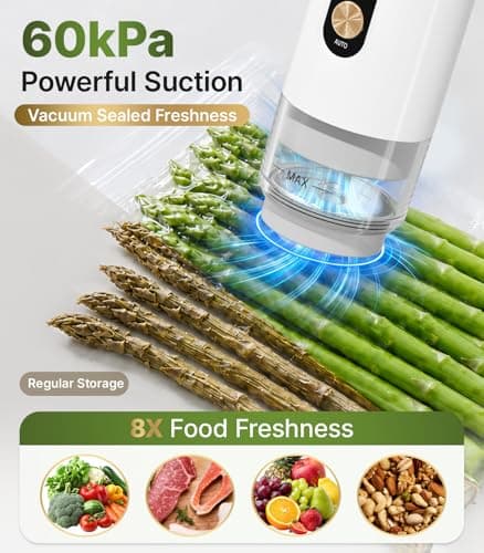 Compact Handheld Vacuum Sealer for Food, Portable Wireless Vacuum Sealer with 60kPa Suction, Dual Modes, Visible Water Reservoir, Includes Complete Set for Food Preservation - Thumbnail 2