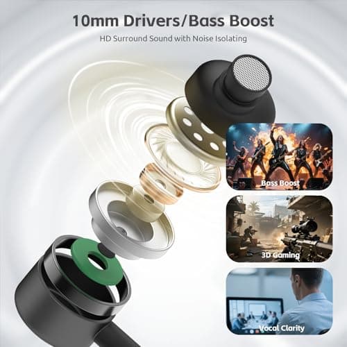MORMOQUE EP-06 Wired Earbuds in-Ear Earphones,Build-in Microphone Noise Isolating Headphones,3.5mm Jack 4.9ft Long Cord Ear Buds,HD Bass Audio,with 6 Ear Tips,for Smartphones/Laptop/Computer Etc-Black - Thumbnail 5