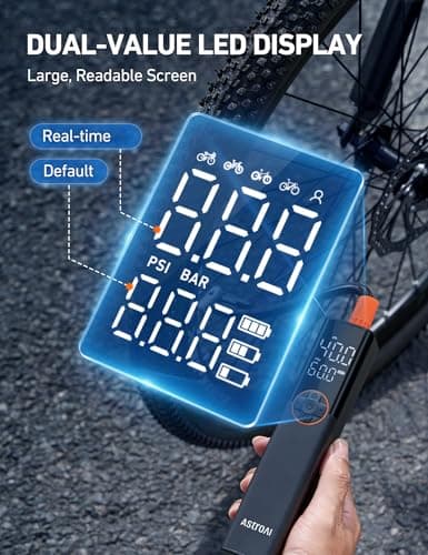 AstroAI L8 Electric Bike Pump, Portable Bicycle Tire Inflator with Pressure Gauge and Auto Shut-Off, 150 PSI Powerful Motor Mini Air Pump for Road, Mountain & E-Bike with Presta and Schrader Valves - Thumbnail 5
