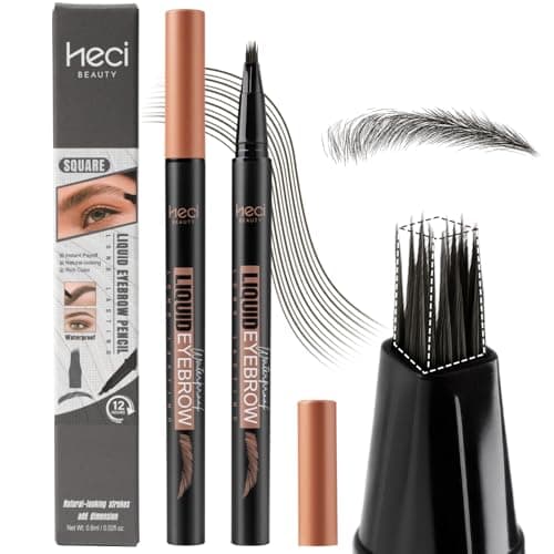 HECI BEAUTY Eyebrow Pen Microblading Liquid Brow Pencil with 3D Fiber Tip, Waterproof Hair Stroke Eyebrow Pen for Sparse Brows, Long Lasting Natural Looking Brows,Soft Black - Image 1