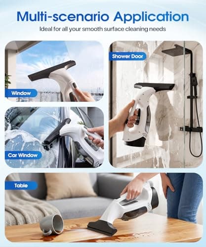 BIGITTA Window Vacuum Squeegee Cordless, 3-in-1 Electric Window Cleaner Tool with Spray & Microfiber Pad, Streak-Free 2200Pa Suction for Glass, Shower Doors, Mirrors, Tiles and Car Windows - Thumbnail 6