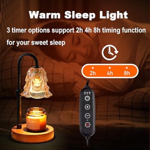 ANFOOS Candle Warmer Lamp with Timer and Dimmer, Adjustable Height Flameless Wax Melter for Jar Candles, 4-Level Brightness Control Electric Candle Warmer with 2 Bulbs, Home Decor Gift - Thumbnail 4