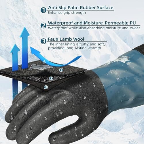 Schwer 100% Waterproof Winter Work Gloves, Long Freezer Glove with Water-based PU Coating, Ultimate Warmth, Non-Slip, Thermal Glove for Outdoor Activities & Daily Work, Hiking, Camping, Washing, L - Thumbnail 5