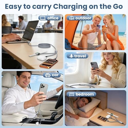 Travel Essentials,3 in 2 Multi Charging Cable for iWatch Charger/IP/USB C,Braided USB A/C Cable Designed for Multiple Devices,Compatible with iWatch Ultra/SE/11-1 & iPhone 17-11,Gray(2Pack-5FT) - Thumbnail 5