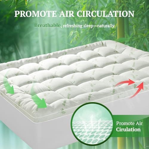 LIANLAM 3 Inch Mattress Topper Queen Size - 1500GSM 3D+7D Down Alternative Fill Pillow Top Mattress Pad, Viscose Made from Bamboo Cover, Extra Firm for Back Pain, 6"-18" Deep Pocket (60"x80") - Thumbnail 2