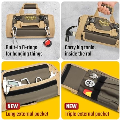 The Ryker Bag Tool Roll Organizer with Detachable Pockets – Heavy Duty Roll-Up ToolBag for Mechanics, Electricians, Plumbers, Contractors, Garage & Job Site Use Gift for Dads (AP-TR) - Thumbnail 4