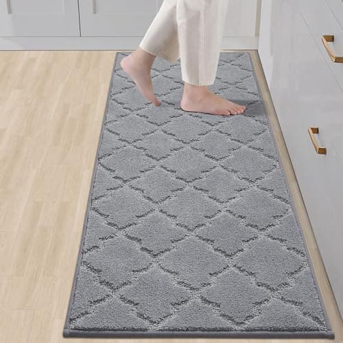COSY HOMEER Soft Kitchen Floor Mats for in Front of Sink Super Absorbent Rugs and 20"x59" Non-Skid Mat Standing Washable,Polyester,Grey - Image 1