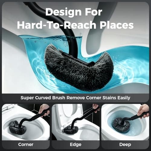 Toilet Bowl Brush and Holder, OSCIOSS Toilet Brush Set with Ergonomic Design, Compact Size, Durable Bristles, RV Toilet Brushes & Holders for Dead Corner Clean (Black, 2pack) - Thumbnail 5