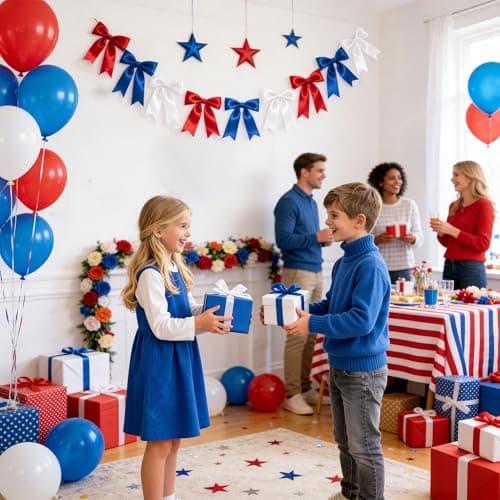1 String 2 Strings 4th of July Decorations，Patriotic Decorations, Patriotic Bows Red Blue White Bow Garland Banner Decorations, Pre-Strung Satin Ribbon Bows for Independence Day Decorations - Thumbnail 6