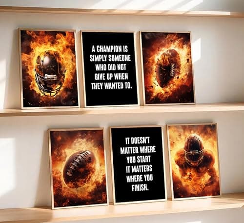 6Pcs Inspirational Football Wall Art Motivation Rugby Sports Quotes Inspiring Posters Paintings Pictures Wall Decor Canvas Print Artwork for Boy's Teenager room Man's room Home Decoration Unframed - Thumbnail 3