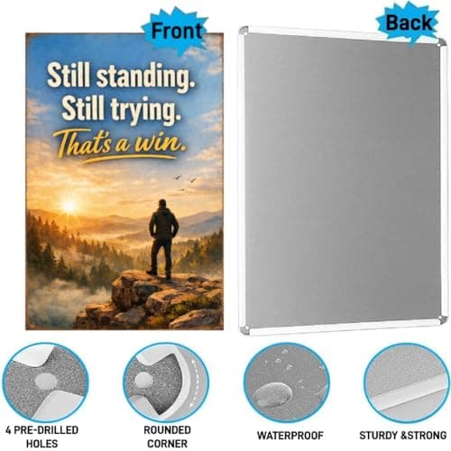 Still Standing Still Trying That’s A Win Tin Sign Vintage Inspirational Quote Metal Wall Decor Scenic Mountain Sunrise Rustic Motivation Plaque For Home Office Cabin Garage 8x12 Inch - Thumbnail 6