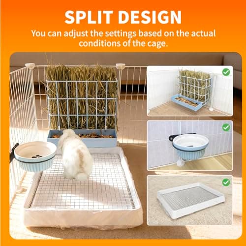 BESNEW 3 in 1 Rabbit Hay Feeder with Litter Box,Upgraded Metal Hay Rack & Litter Tray & Water Bowl,Quick Cleaning,Easy to Install,Bunny Supplies for Rabbit Guinea Pig Chinchilla Small Animals - Thumbnail 6