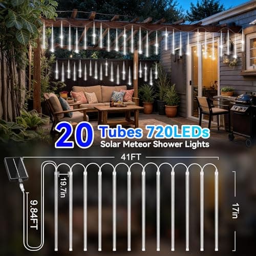 KNONEW 20 Tubes 720 LED Solar Meteor Lights, 17 inch Christmas Lights Outdoor Waterproof Meteor Shower Lights for Xmas Tree Christmas Wedding Party Holiday Yard Garden Decor(Cool White) - Thumbnail 5