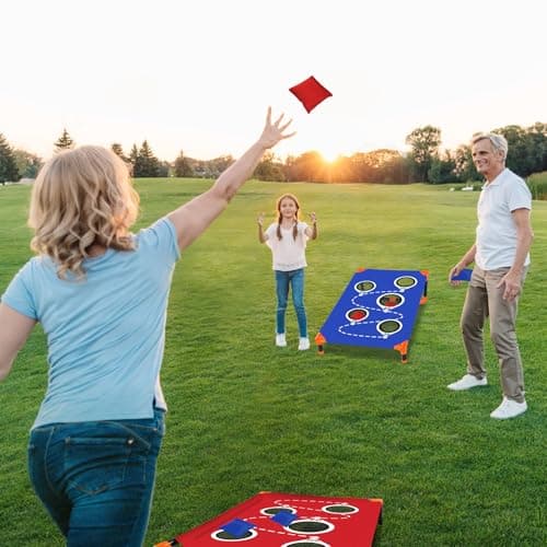 NZQXJXZ Portable Cornhole Board Set with 8 Bean Bags 3x2FT Cornhole Games for Kids and Adults Cornhole Set for Indoor and Outdoor Camping Parties Travel Beach Yard - Thumbnail 2