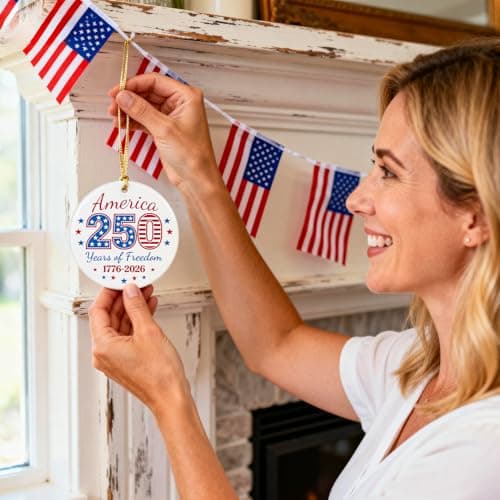 United States 250th Anniversary Ornament, Ceramic 1776 2026 Patriotic Decorations, America 250 Years of Freedom Commemorative Ornament Independence Gift - Thumbnail 4
