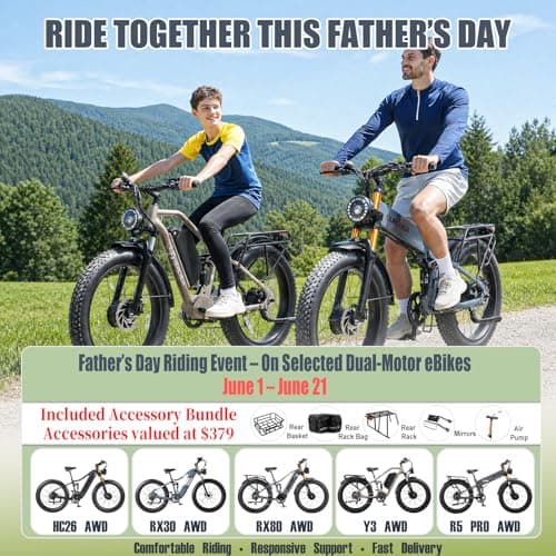 Electric Bike for Adults 3000W Peak AWD Dual Motor 48V 30Ah Battery Up to 90 Miles Long Range 30MPH Mountain E Bikes 26" Fat Tire Off-Road Full Suspension Electric Bicycle, Dual Hydraulic Brakes - Thumbnail 2