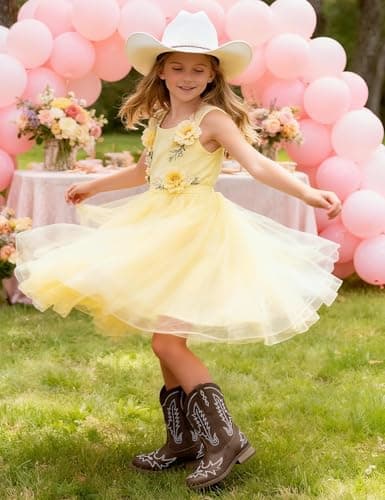 Modatope Brown Toddler Cowgirl Boots Cowboy Boots for Girls Brown Western Boot Flat Heel Pull On Round Toe Classic Embroidery Booties for Girls Horse Riding Party Little Girl Big Kid Big Kid 2 - Thumbnail 3